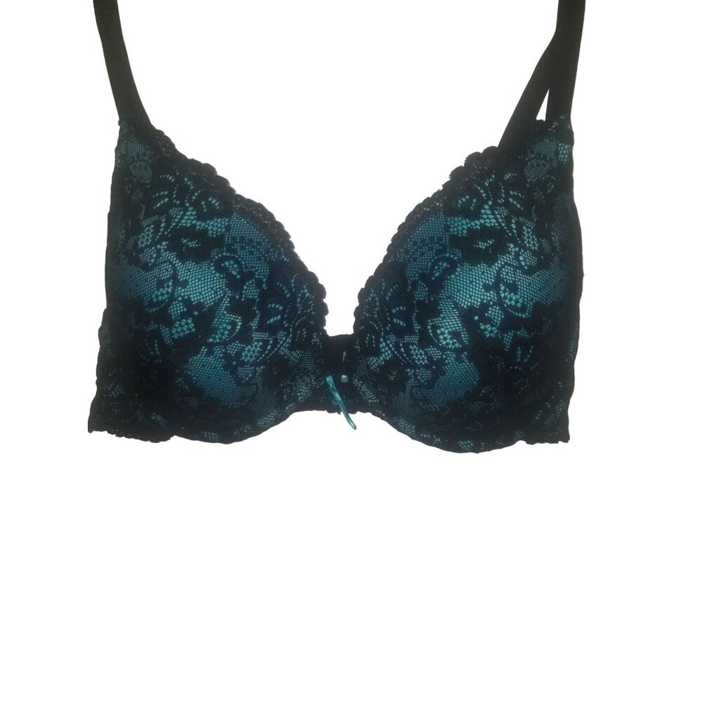Q-T 5527 Push Up Black/Teal Lace Sz 44D Bra